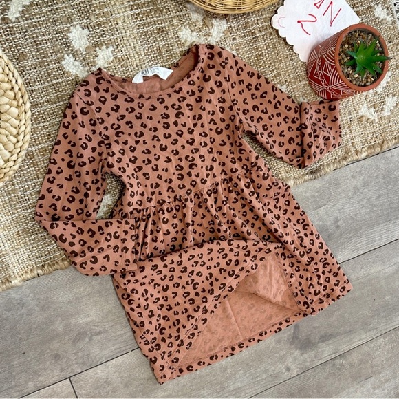 H&M Toddler Girl Leopard Print Long Sleeve Dress Cotton Dress Like New - Picture 3 of 12